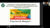 PROCEDIMENTOS P/ EXCLUSÃO DO SIMPLES NACIONAL - 4h - CONTEÚDO: treinar os participantes para trabalharem com os procedimentos previstos na LC nº 123/2006 e Resolução CGSN nº 140/2018, visando à exclusão de empresas do Simples Nacional pelos motivos ali consignados, tratando pormenorizadamente de cada hipótese cuja competência para a exclusão é também do município.
Nesse contexto, serão apresentadas as regras autorizadoras da exclusão, os seus efeitos decorrentes, retroativos e prospectivos, as formas de notificação, os recursos possíveis e os registros que devem ser efetuados no Portal do Simples Nacional para que as exclusões sejam validadas.
 